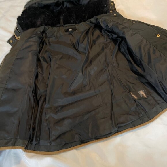 H&M Brown Hooded Women size 6 Down Puffer Jacket With Tan Trim & Zip Pockets - Picture 8 of 12